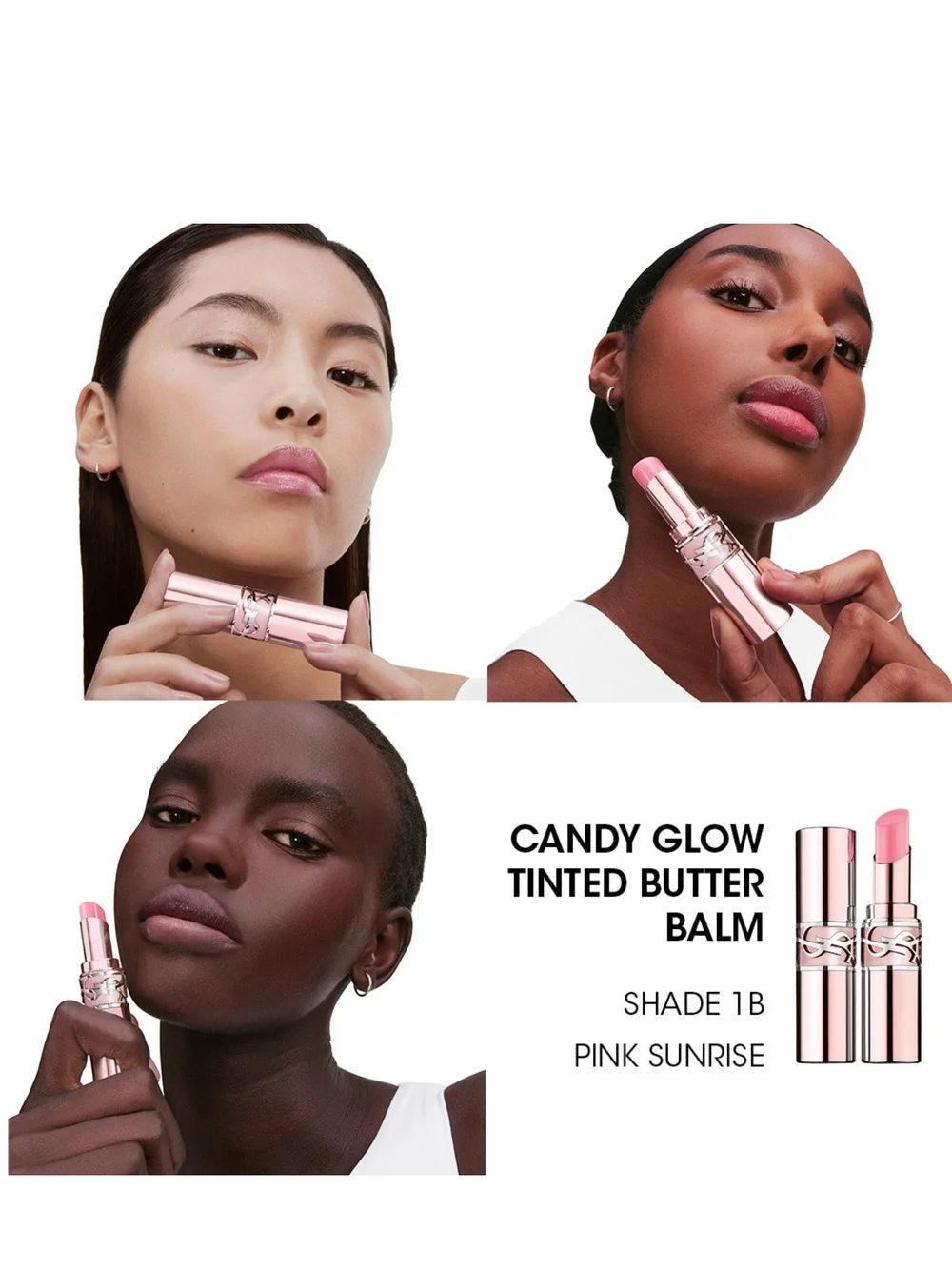 YSL Candy Glow Tinted Butter Balm Lipstick In 1B Pink Sunshine NIB ✨ FREE GIFTS